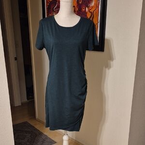 BTFBM Green Short Sleeve Side Scrunched Midi Dress